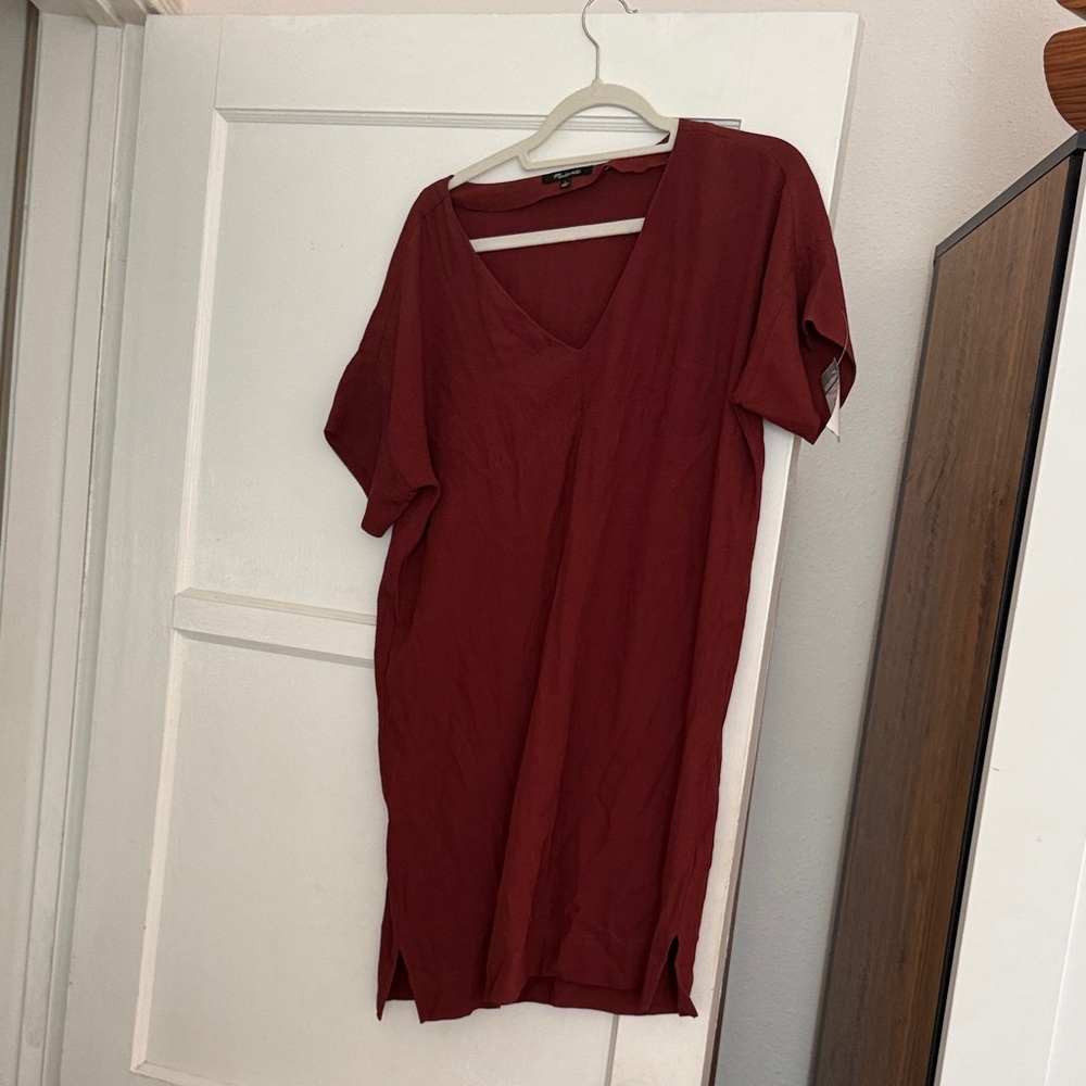 Madewell Deep Red V-Neck Short Sleeve dress/ long shirt